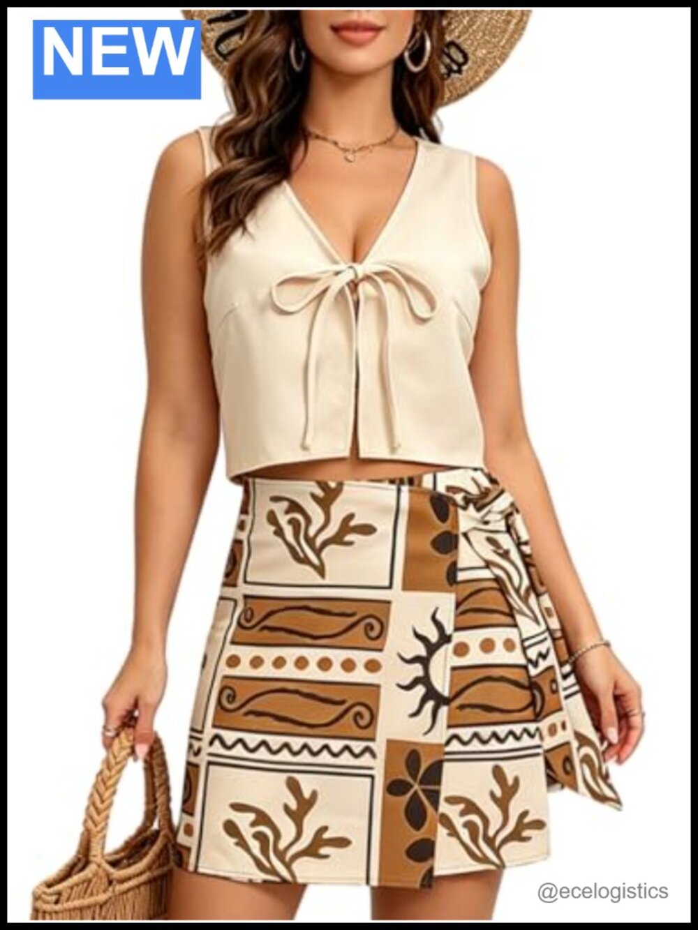 Women's 2 Piece Tropical Mini Skirt Set Wrap Crop Top Vacation Outfit